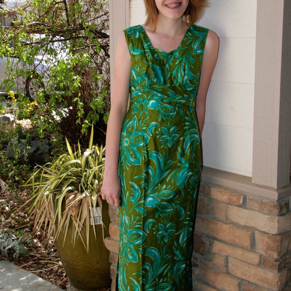 Vintage Hawian dress green and teal size small